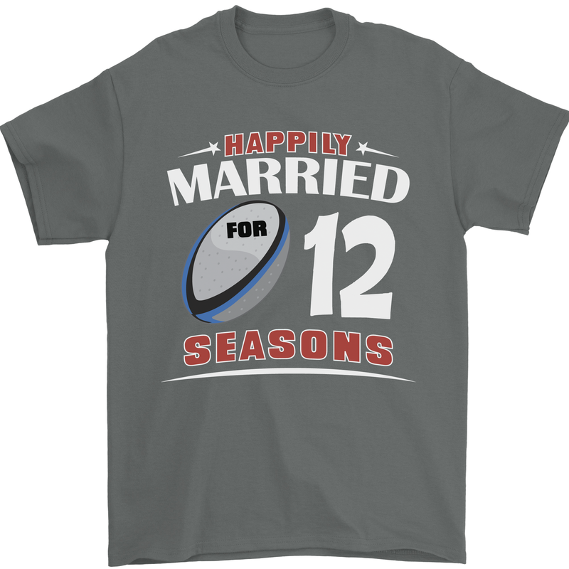 12 Year Wedding Anniversary 12th Rugby Mens T-Shirt 100% Cotton Charcoal