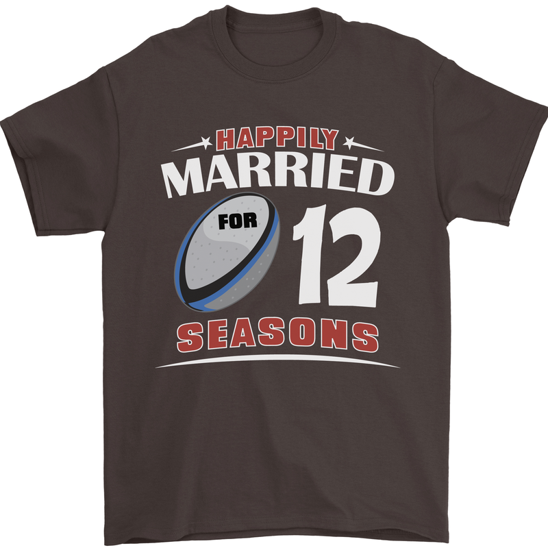 12 Year Wedding Anniversary 12th Rugby Mens T-Shirt 100% Cotton Dark Chocolate