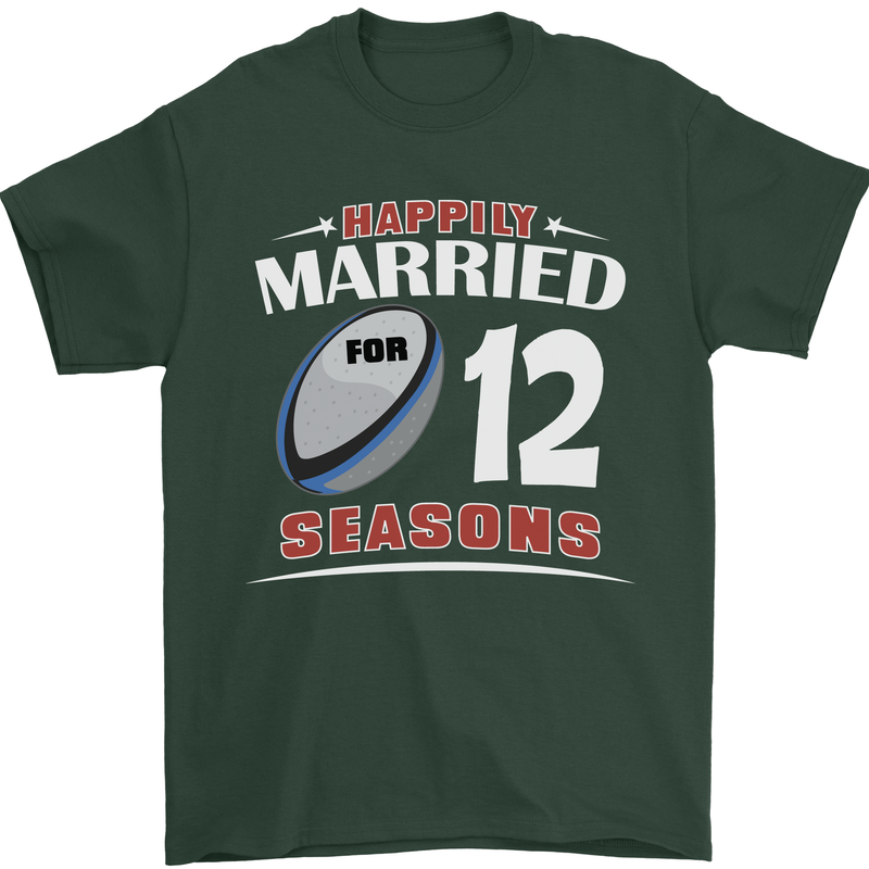 12 Year Wedding Anniversary 12th Rugby Mens T-Shirt 100% Cotton Forest Green