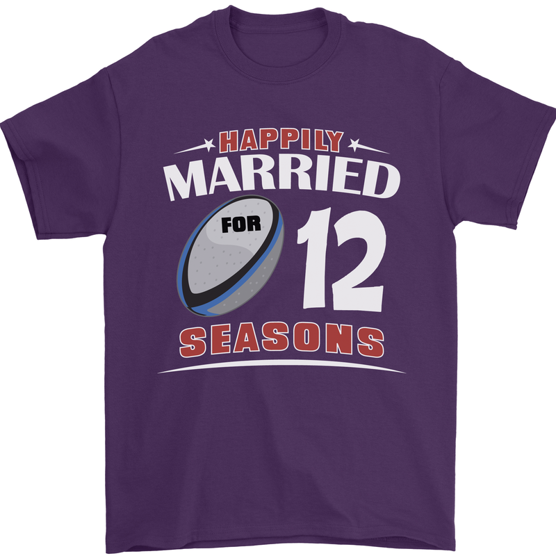 12 Year Wedding Anniversary 12th Rugby Mens T-Shirt 100% Cotton Purple
