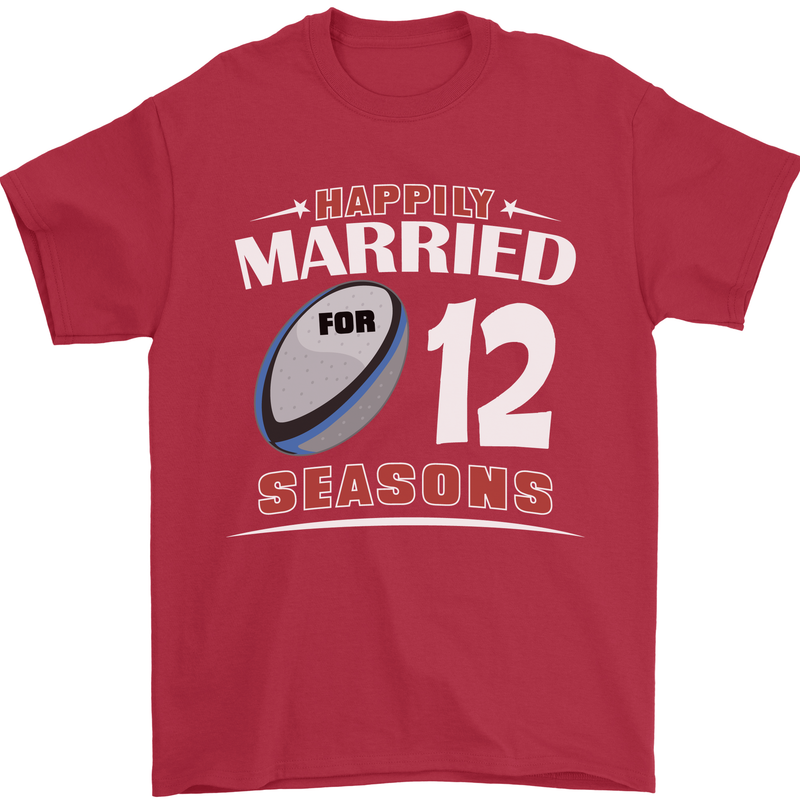 12 Year Wedding Anniversary 12th Rugby Mens T-Shirt 100% Cotton Red