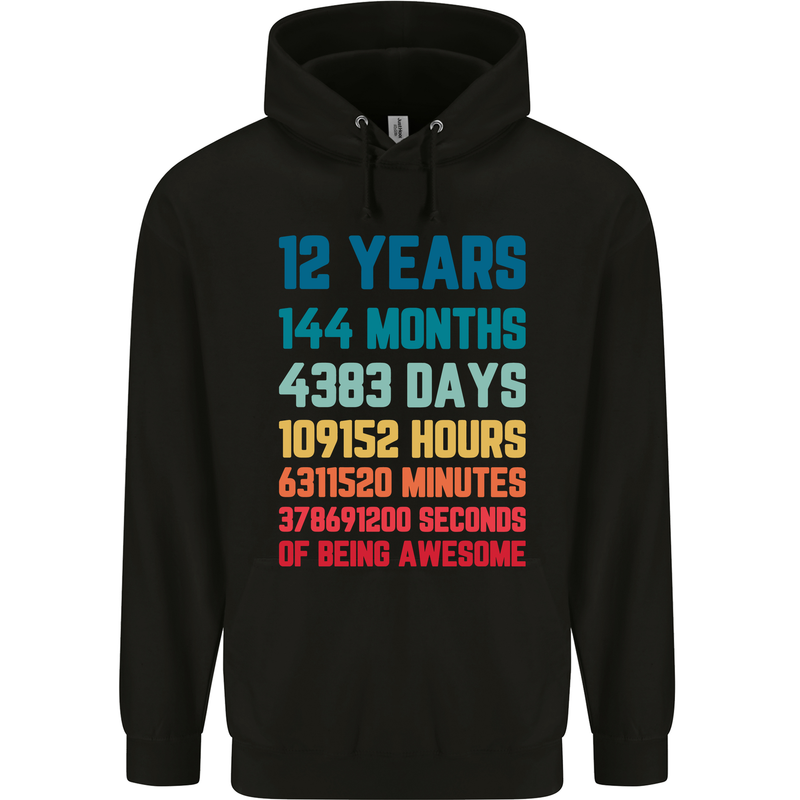 12th Birthday 12 Year Old Childrens Kids Hoodie Black
