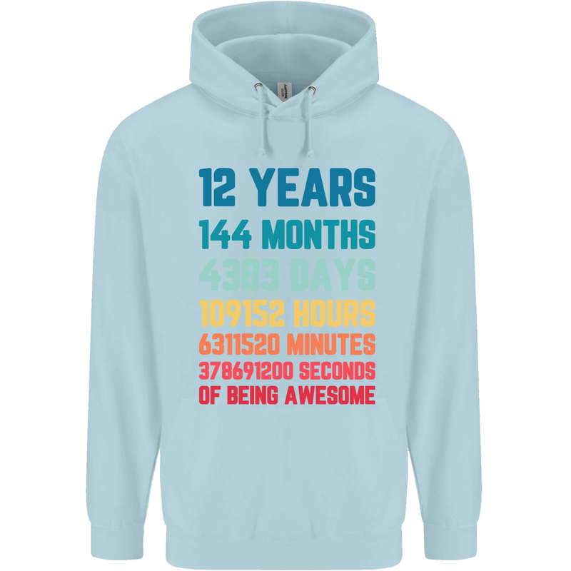 12th Birthday 12 Year Old Childrens Kids Hoodie Light Blue