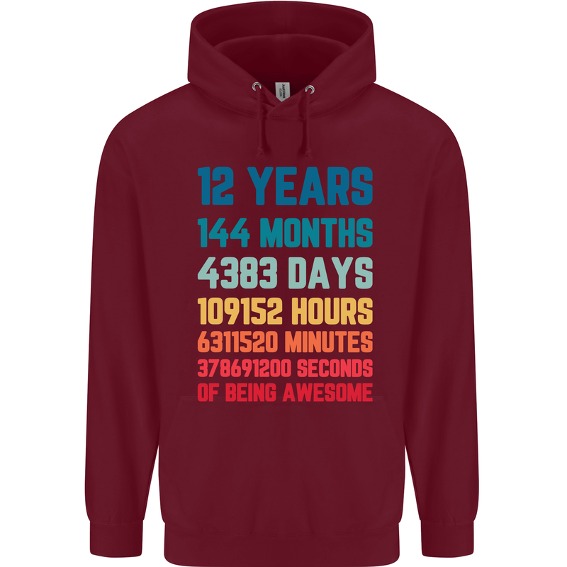 12th Birthday 12 Year Old Childrens Kids Hoodie Maroon