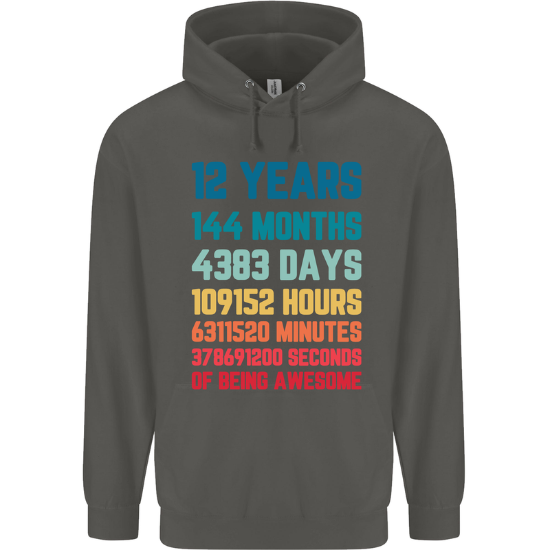 12th Birthday 12 Year Old Childrens Kids Hoodie Storm Grey