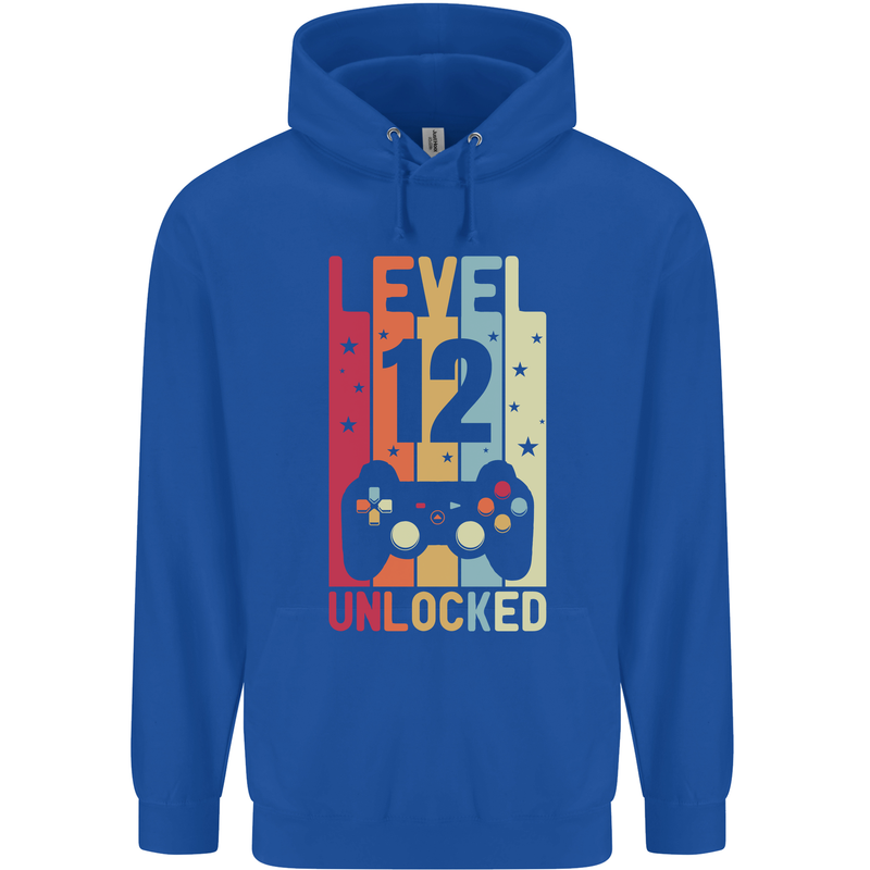 12th Birthday 12 Year Old Level Up Gamming Childrens Kids Hoodie Royal Blue