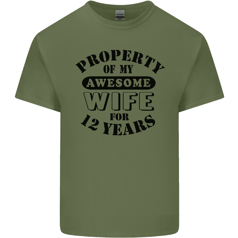 12th Wedding Anniversary 12 Year Funny Wife Mens Cotton T-Shirt Tee Top Military Green