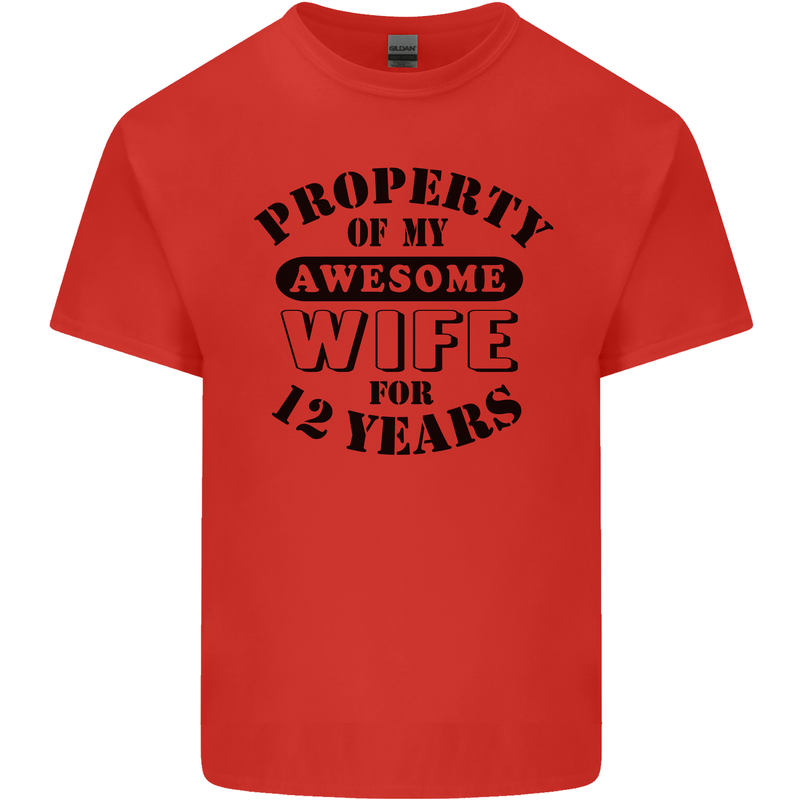 12th Wedding Anniversary 12 Year Funny Wife Mens Cotton T-Shirt Tee Top Red