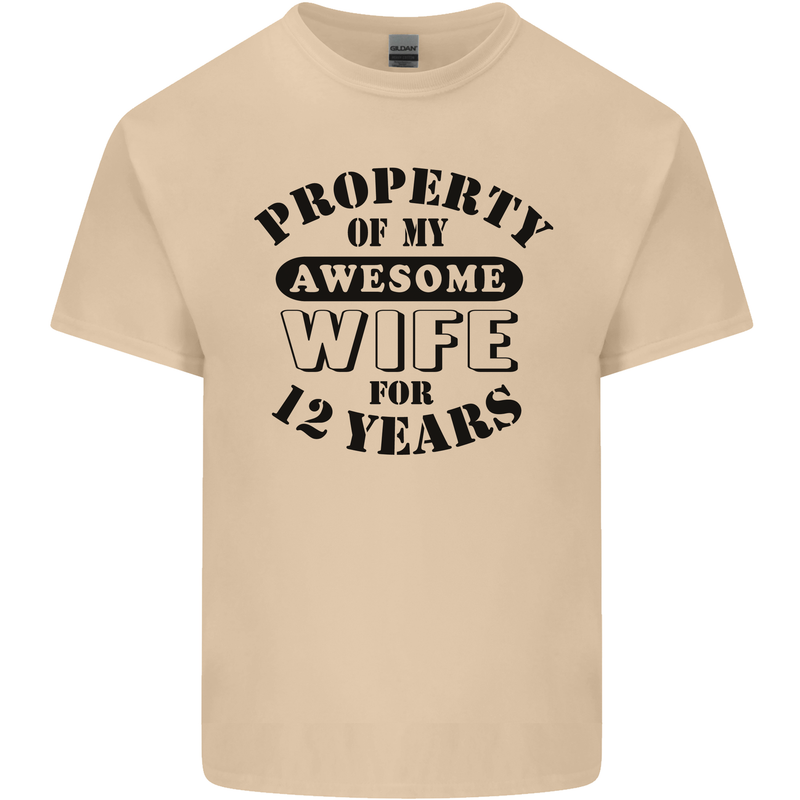 12th Wedding Anniversary 12 Year Funny Wife Mens Cotton T-Shirt Tee Top Sand