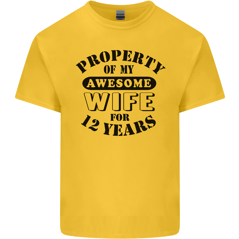 12th Wedding Anniversary 12 Year Funny Wife Mens Cotton T-Shirt Tee Top Yellow