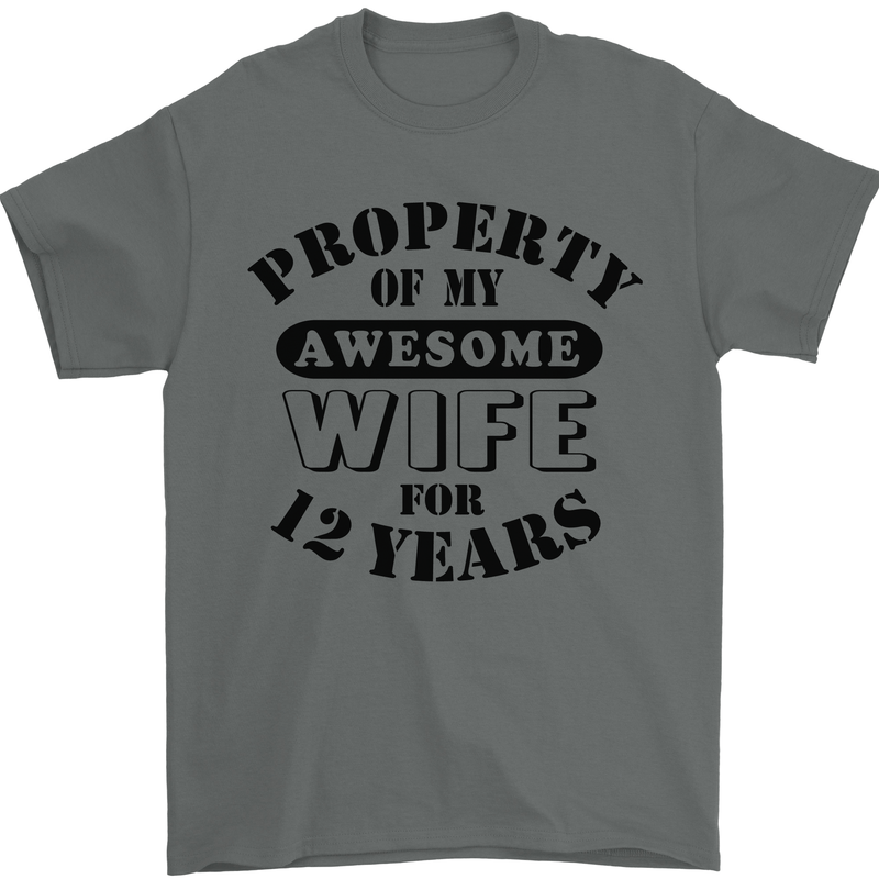 12th Wedding Anniversary 12 Year Funny Wife Mens T-Shirt 100% Cotton Charcoal