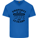 12th Wedding Anniversary 12 Year Funny Wife Mens V-Neck Cotton T-Shirt Royal Blue