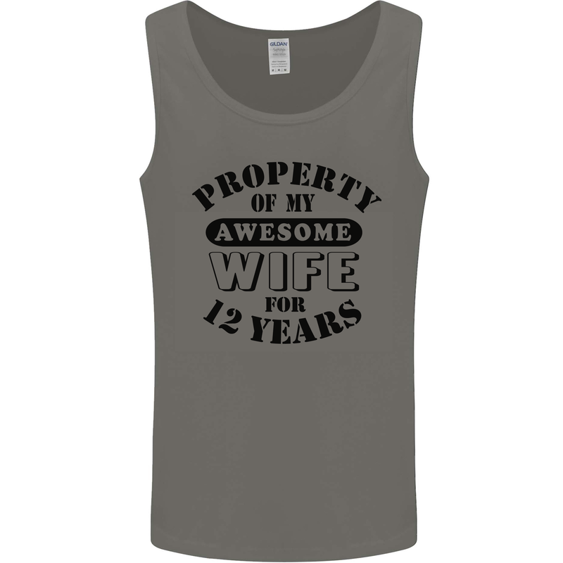 12th Wedding Anniversary 12 Year Funny Wife Mens Vest Tank Top Charcoal