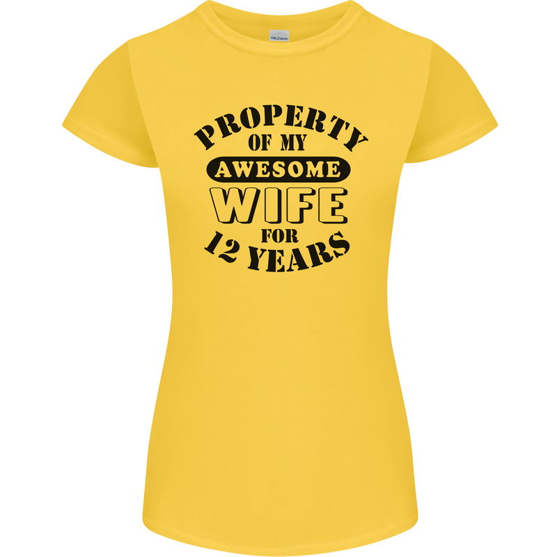 12th Wedding Anniversary 12 Year Funny Wife Womens Petite Cut T-Shirt Yellow