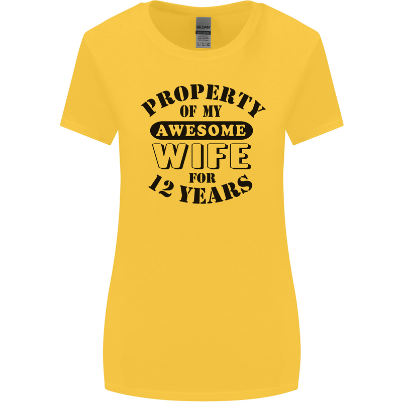 12th Wedding Anniversary 12 Year Funny Wife Womens Wider Cut T-Shirt Yellow