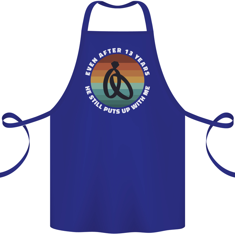 13 Year Wedding Anniversary 13th Marriage Cotton Apron 100% Organic Royal Blue