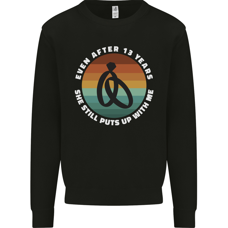 13 Year Wedding Anniversary 13th Marriage Mens Sweatshirt Jumper Black
