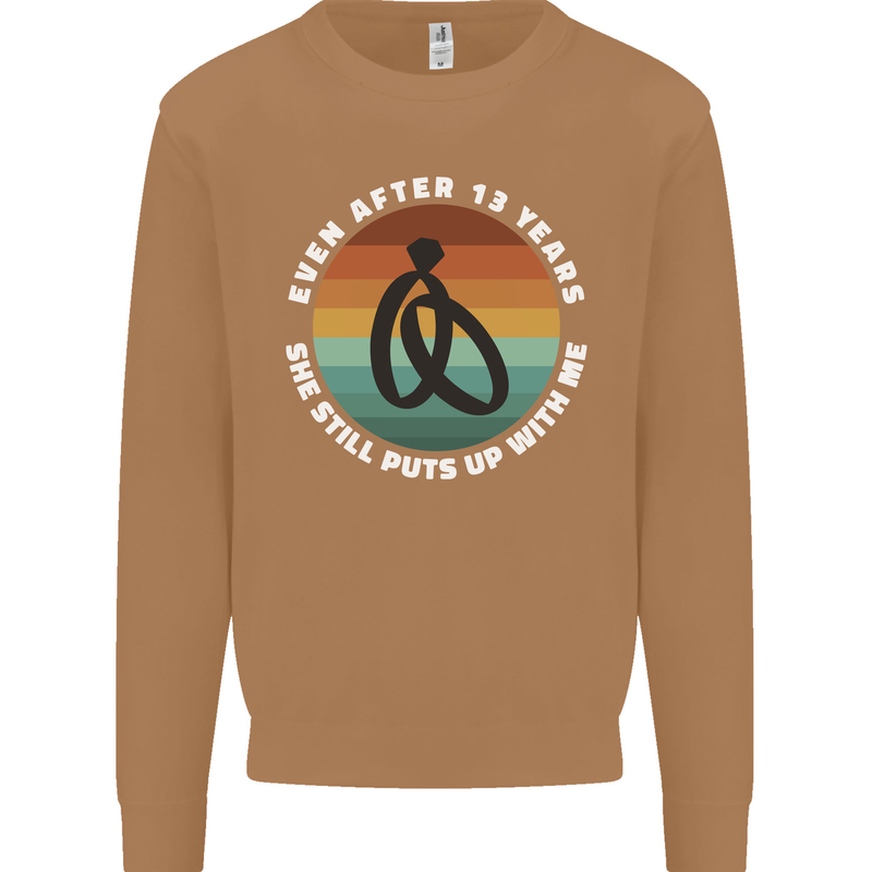13 Year Wedding Anniversary 13th Marriage Mens Sweatshirt Jumper Caramel Latte
