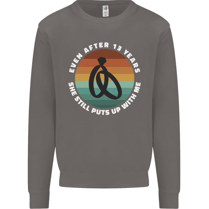 13 Year Wedding Anniversary 13th Marriage Mens Sweatshirt Jumper Charcoal