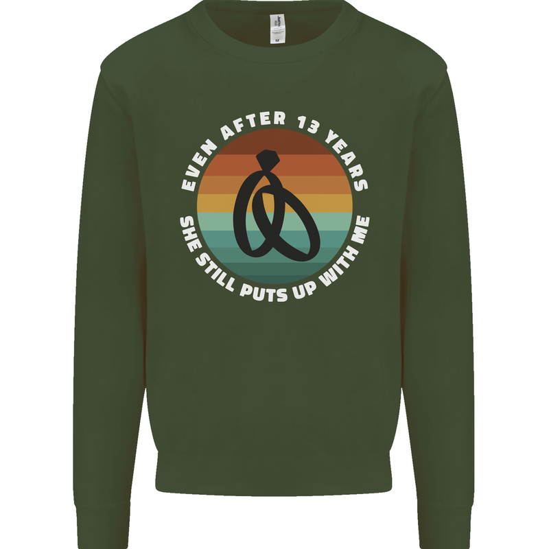 13 Year Wedding Anniversary 13th Marriage Mens Sweatshirt Jumper Forest Green