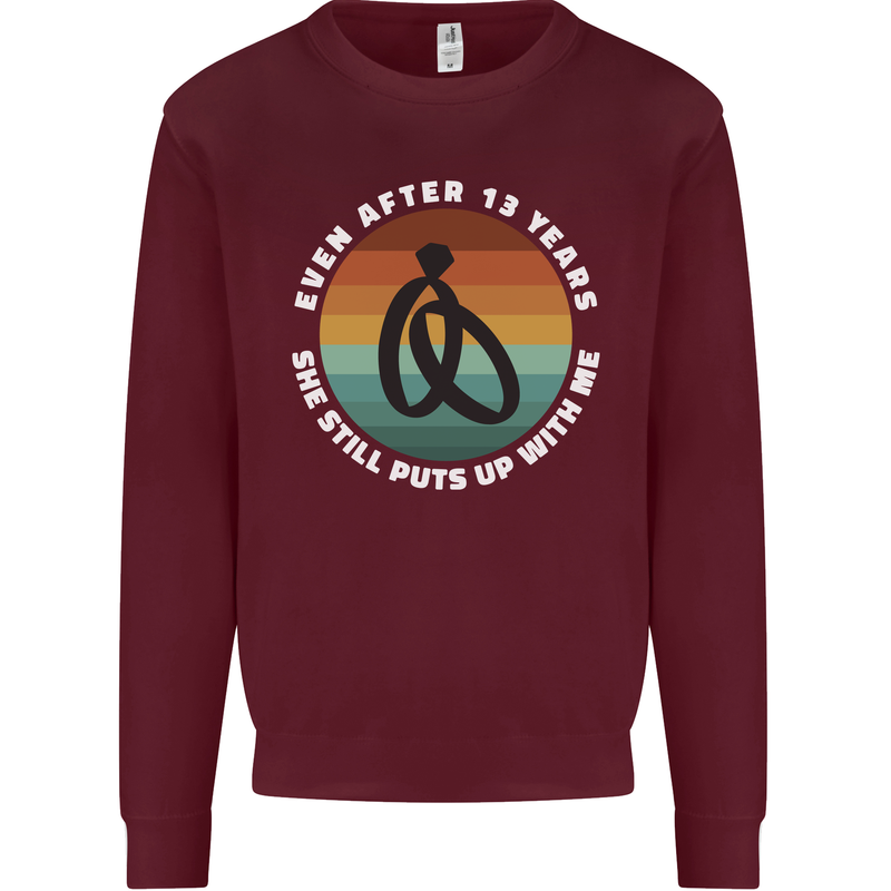 13 Year Wedding Anniversary 13th Marriage Mens Sweatshirt Jumper Maroon