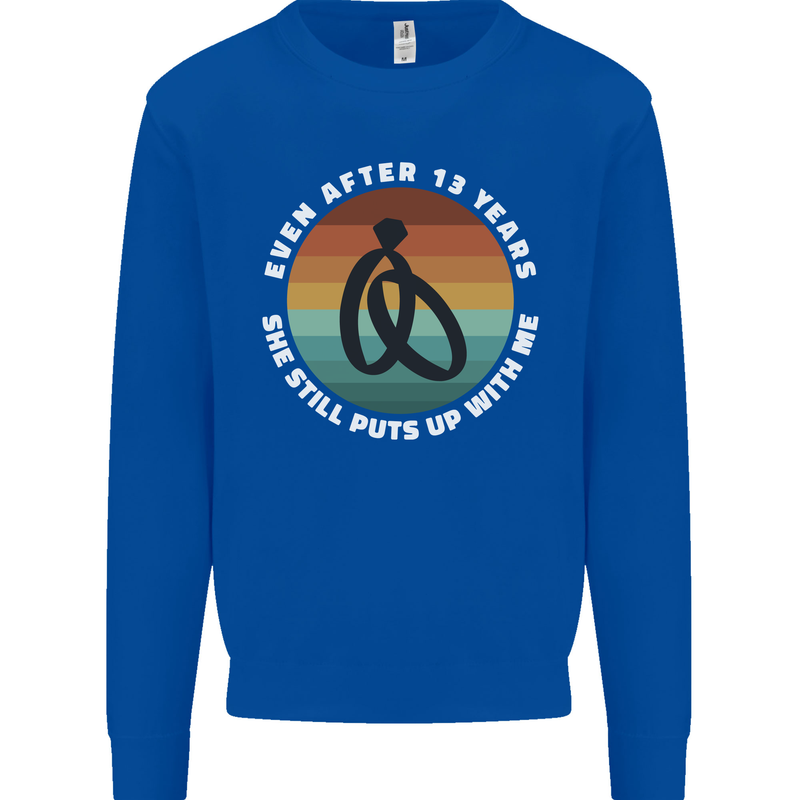 13 Year Wedding Anniversary 13th Marriage Mens Sweatshirt Jumper Royal Blue