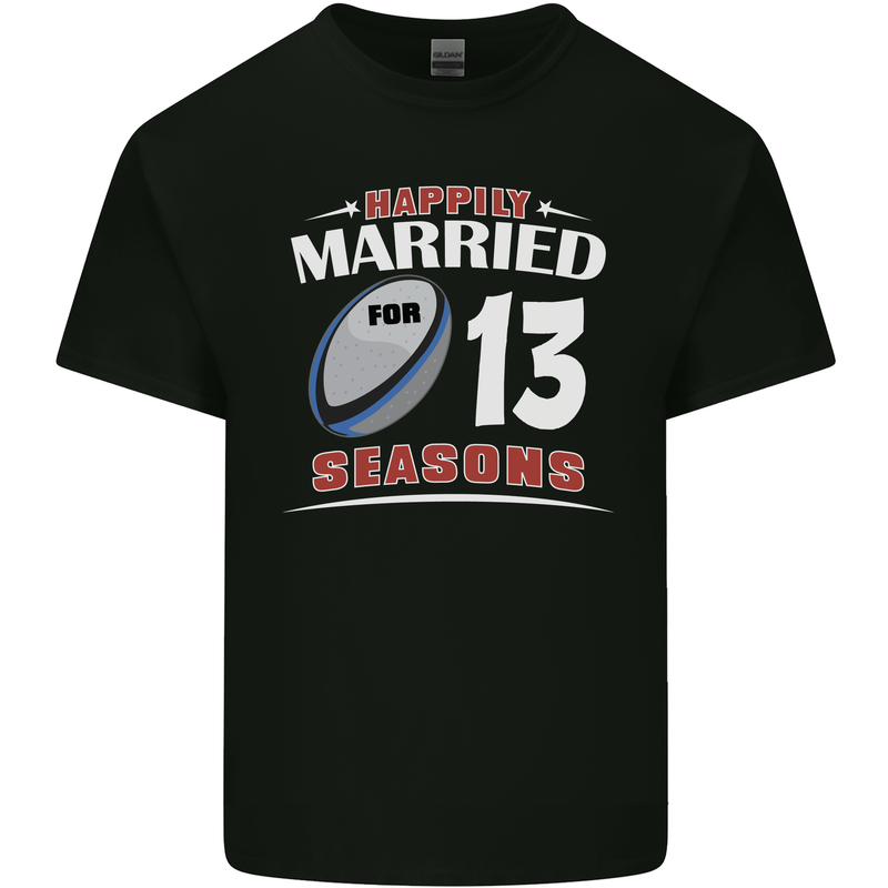 13 Year Wedding Anniversary 13th Rugby Mens Cotton T-Shirt Tee Top Black