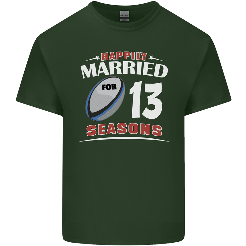 13 Year Wedding Anniversary 13th Rugby Mens Cotton T-Shirt Tee Top Forest Green