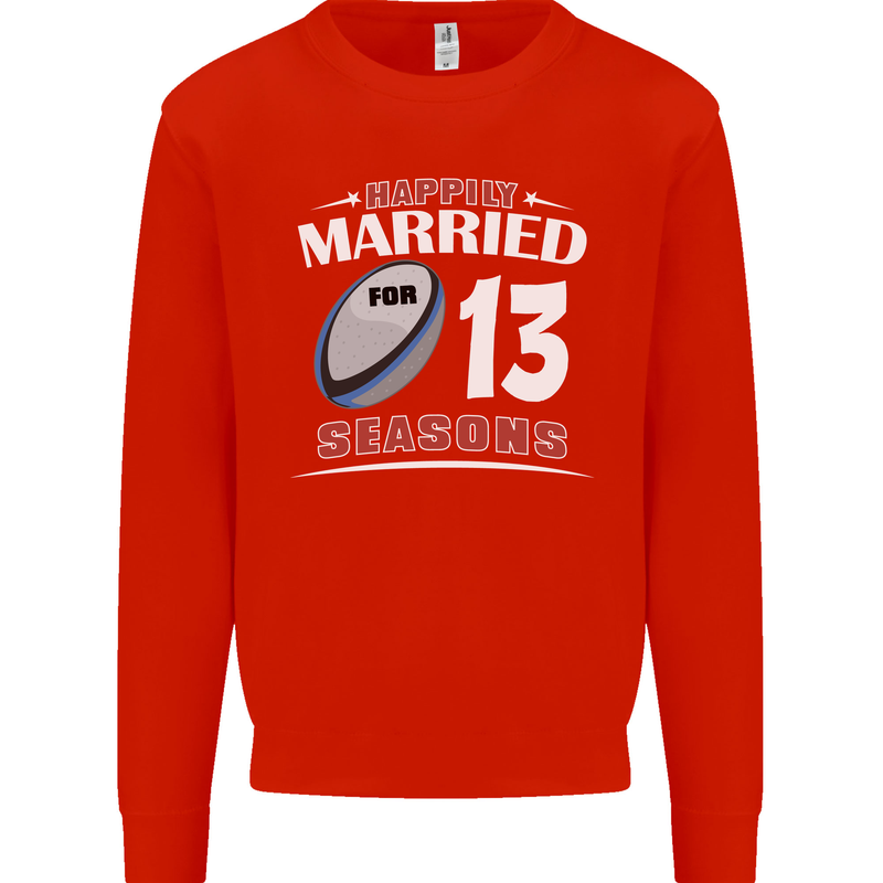 13 Year Wedding Anniversary 13th Rugby Mens Sweatshirt Jumper Bright Red