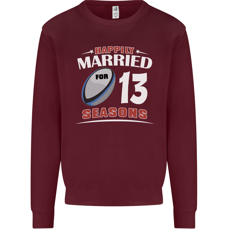 13 Year Wedding Anniversary 13th Rugby Mens Sweatshirt Jumper Maroon