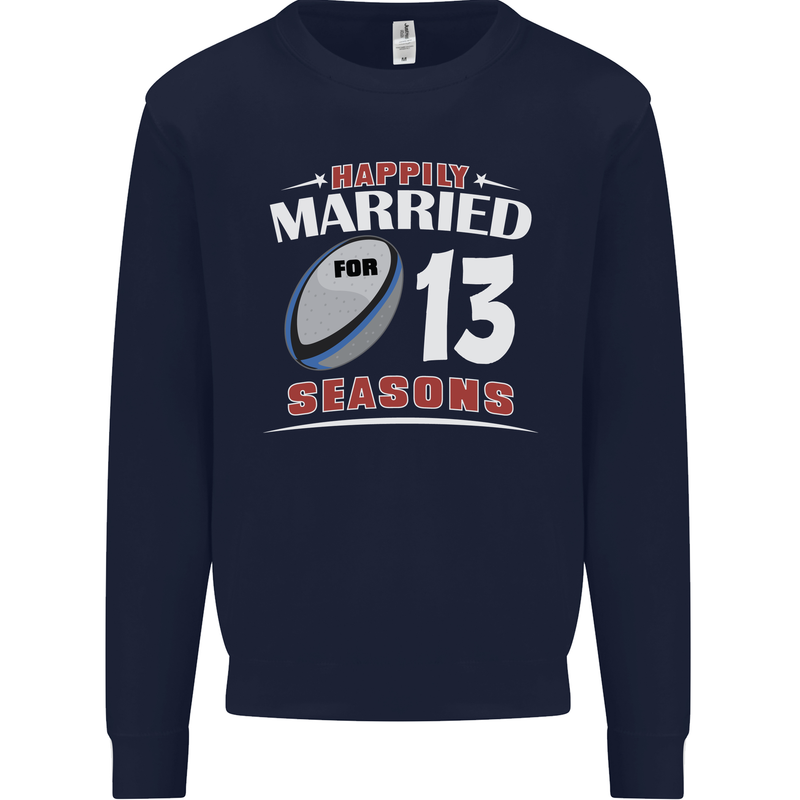13 Year Wedding Anniversary 13th Rugby Mens Sweatshirt Jumper Navy Blue