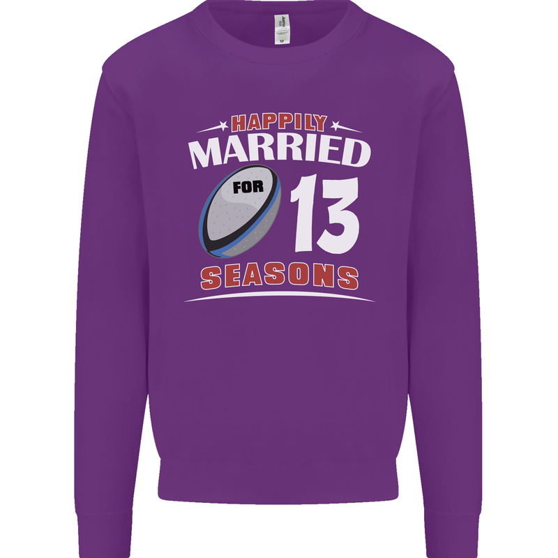 13 Year Wedding Anniversary 13th Rugby Mens Sweatshirt Jumper Purple
