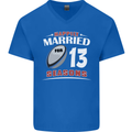 13 Year Wedding Anniversary 13th Rugby Mens V-Neck Cotton T-Shirt Royal Blue