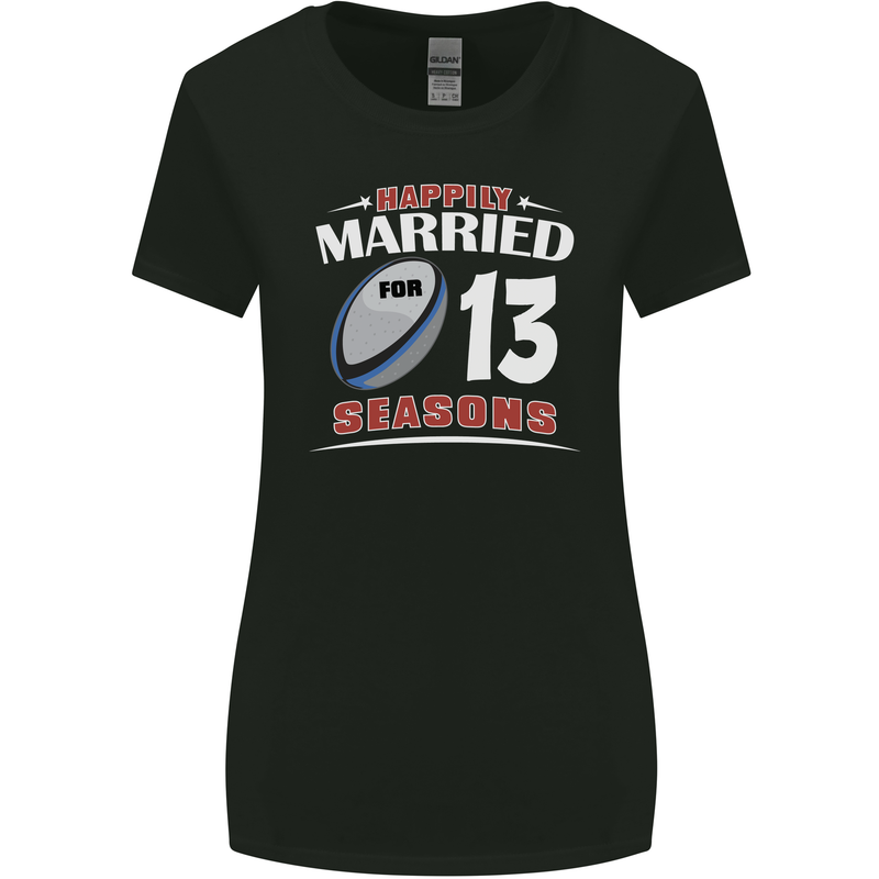 13 Year Wedding Anniversary 13th Rugby Womens Wider Cut T-Shirt Black
