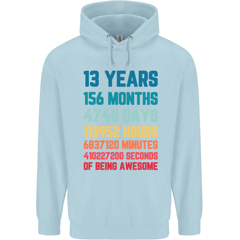 13th Birthday 13 Year Old Childrens Kids Hoodie Light Blue
