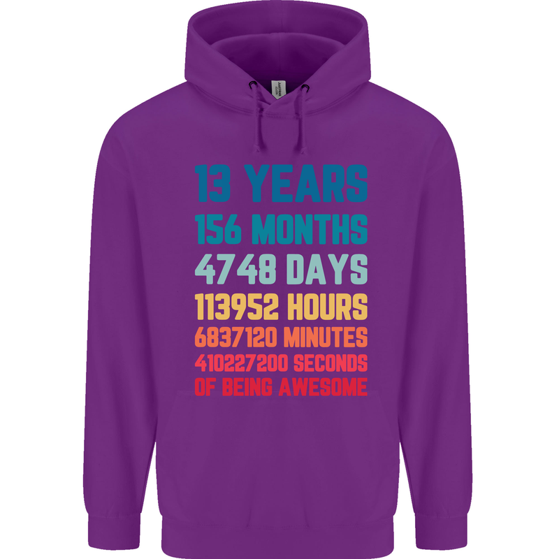 13th Birthday 13 Year Old Childrens Kids Hoodie Purple