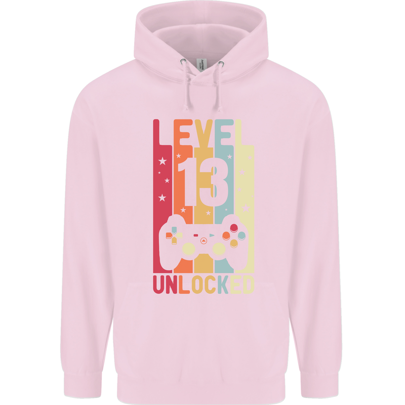 13th Birthday 13 Year Old Level Up Gamming Childrens Kids Hoodie Light Pink
