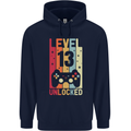 13th Birthday 13 Year Old Level Up Gamming Childrens Kids Hoodie Navy Blue