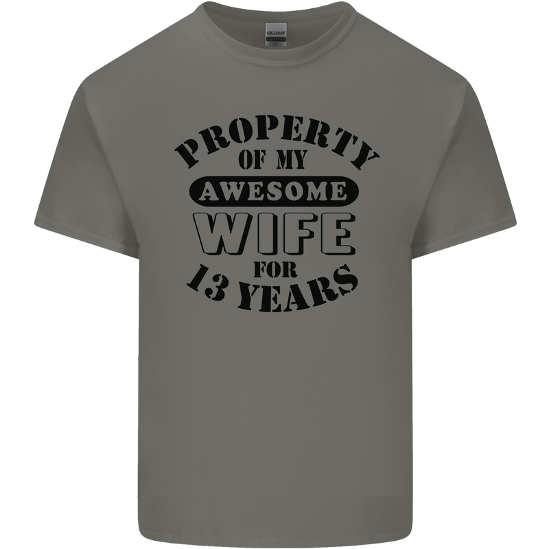 13th Wedding Anniversary 13 Year Funny Wife Mens Cotton T-Shirt Tee Top Charcoal
