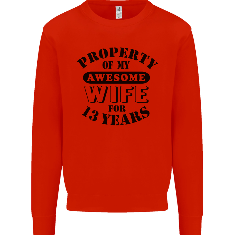 13th Wedding Anniversary 13 Year Funny Wife Mens Sweatshirt Jumper Bright Red