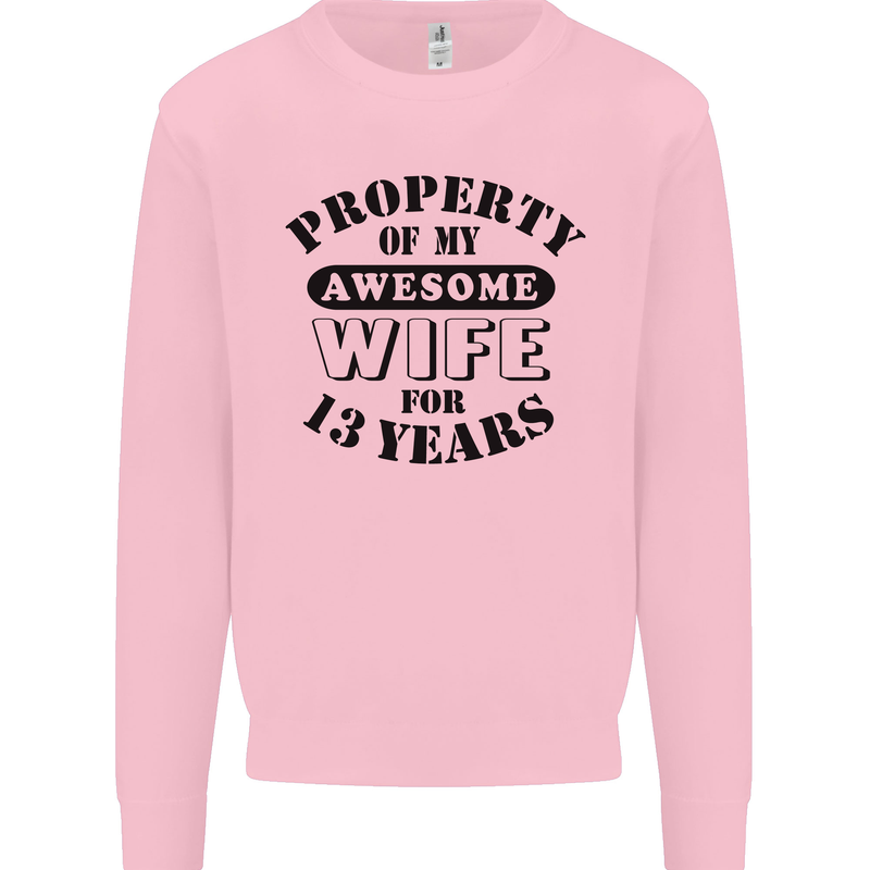 13th Wedding Anniversary 13 Year Funny Wife Mens Sweatshirt Jumper Light Pink