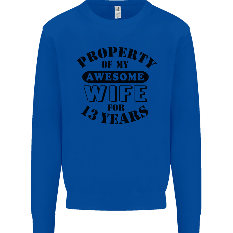 13th Wedding Anniversary 13 Year Funny Wife Mens Sweatshirt Jumper Royal Blue