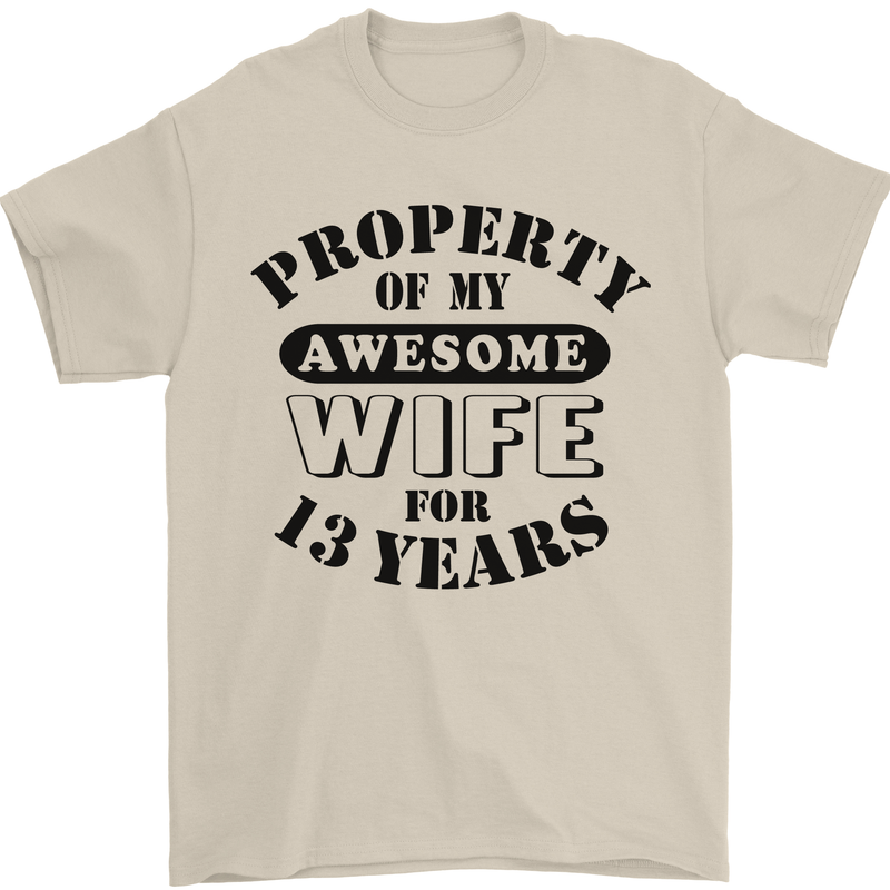 13th Wedding Anniversary 13 Year Funny Wife Mens T-Shirt 100% Cotton Sand