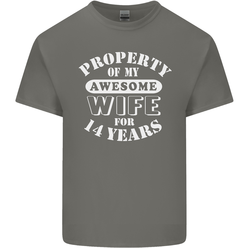14 Year Wedding Anniversary 14th Funny Wife Mens Cotton T-Shirt Tee Top Charcoal