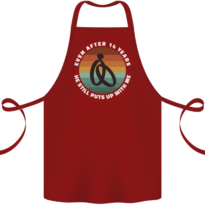 14 Year Wedding Anniversary 14th Marriage Cotton Apron 100% Organic Maroon