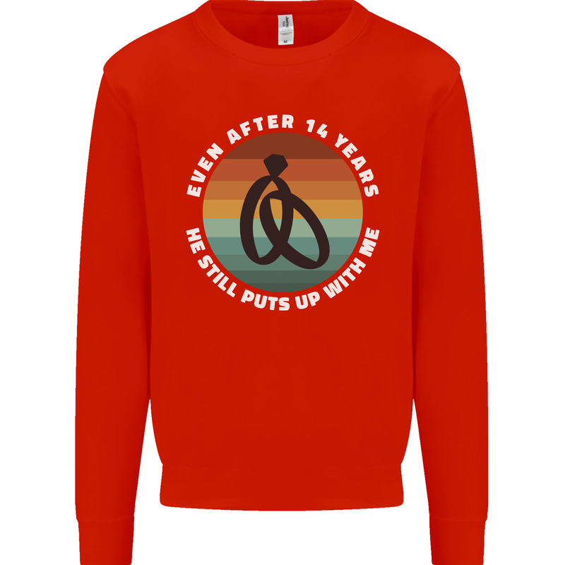 14 Year Wedding Anniversary 14th Marriage Mens Sweatshirt Jumper Bright Red