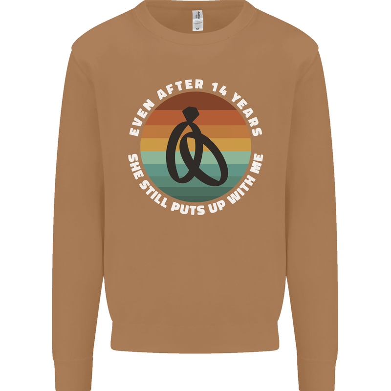 14 Year Wedding Anniversary 14th Marriage Mens Sweatshirt Jumper Caramel Latte