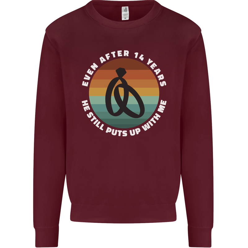 14 Year Wedding Anniversary 14th Marriage Mens Sweatshirt Jumper Maroon