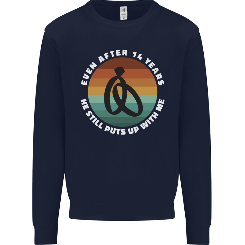 14 Year Wedding Anniversary 14th Marriage Mens Sweatshirt Jumper Navy Blue
