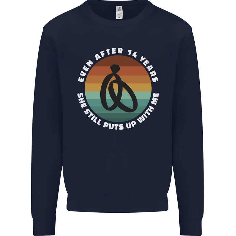 14 Year Wedding Anniversary 14th Marriage Mens Sweatshirt Jumper Navy Blue